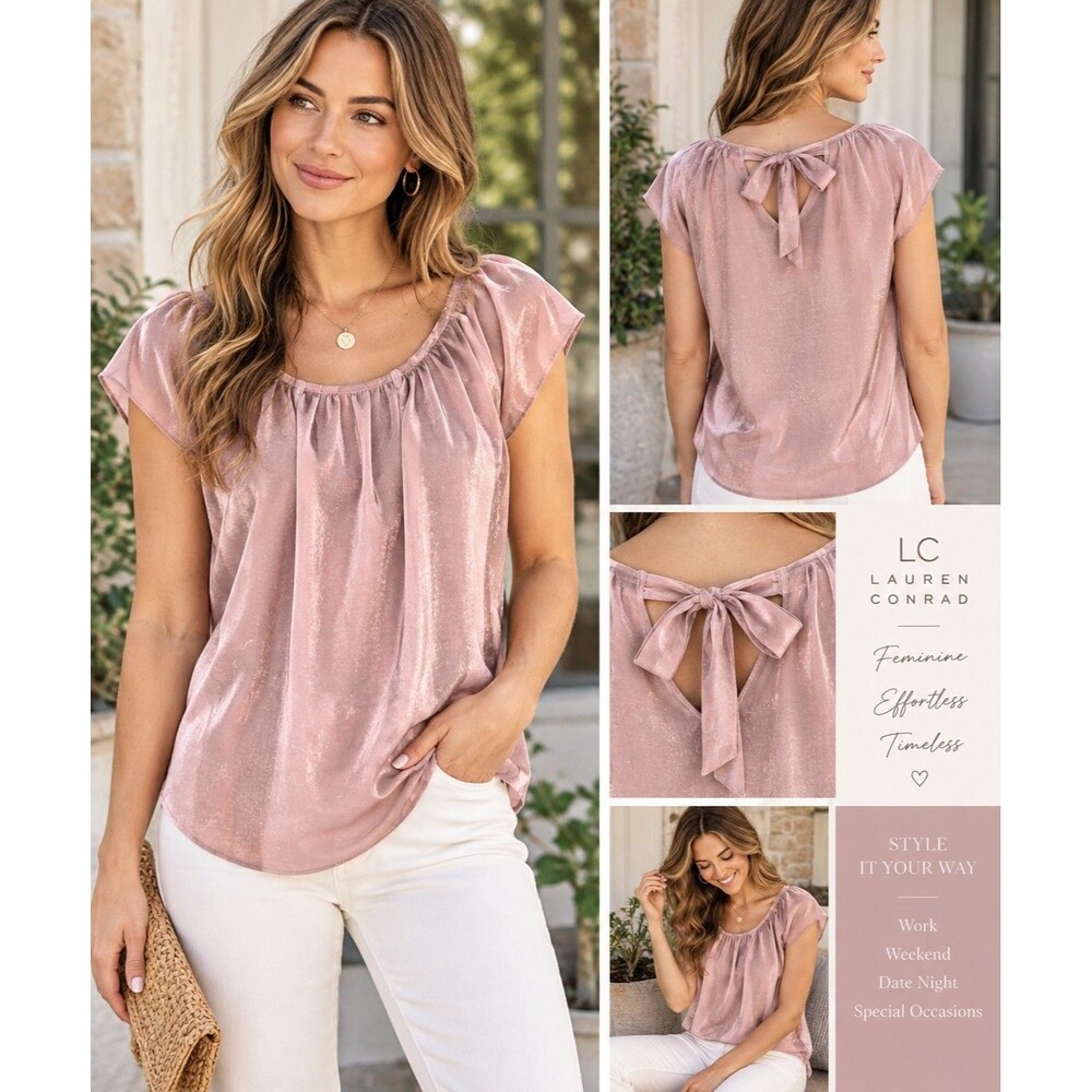 LC Lauren Conrad Women’s XL Dusty Rose Satin Look Tie Back Blouse Romantic